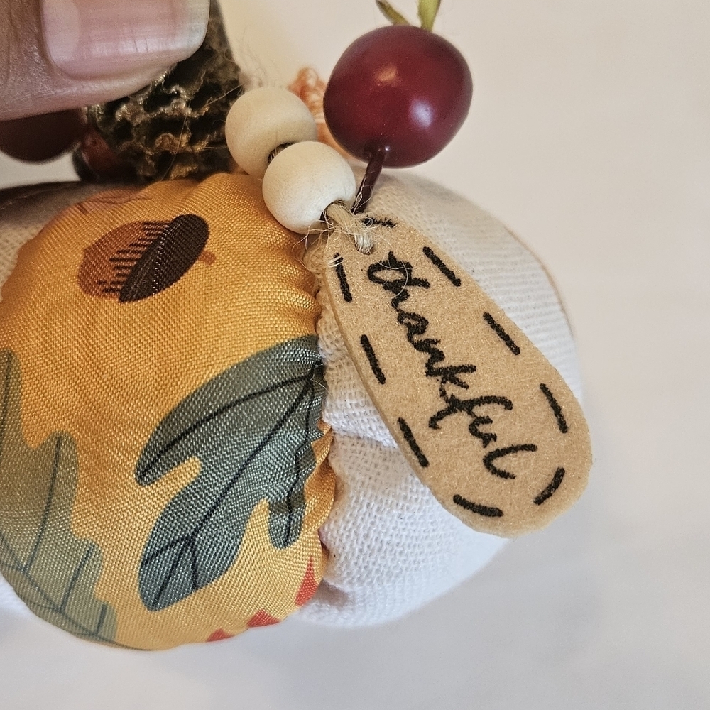 Hand Crafted Fabric Pumkins trio holiday decor harvest motif fall handmade art - Picture 9 of 16